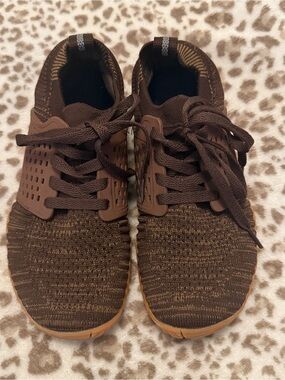 Brown Knit Lace-Up Sneakers
